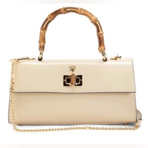 NWT PRATESI FIRENZE Patent Leather Ivory with Bamboo Handle read all